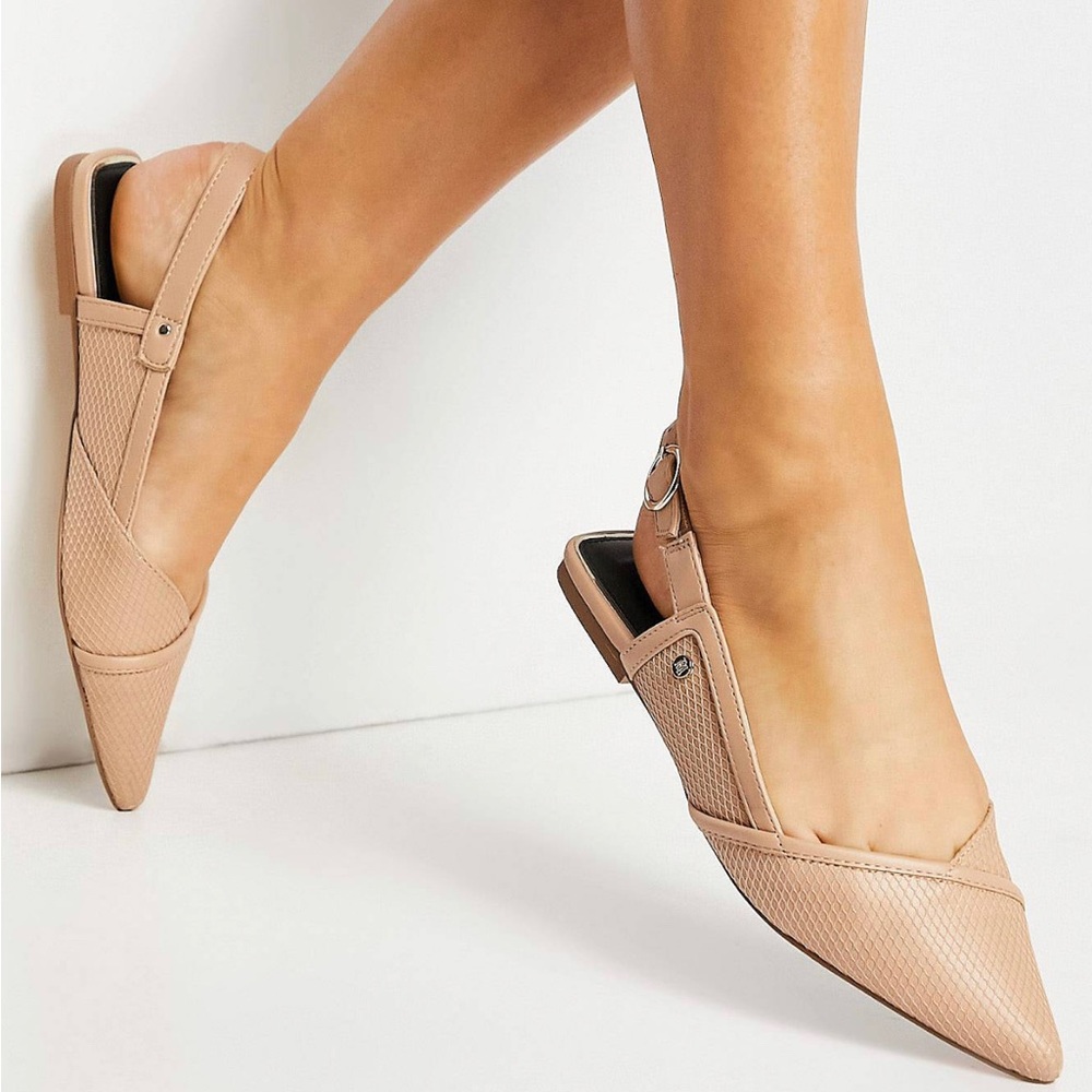 River Island asymmetric mesh slingback flat shoe
in beige